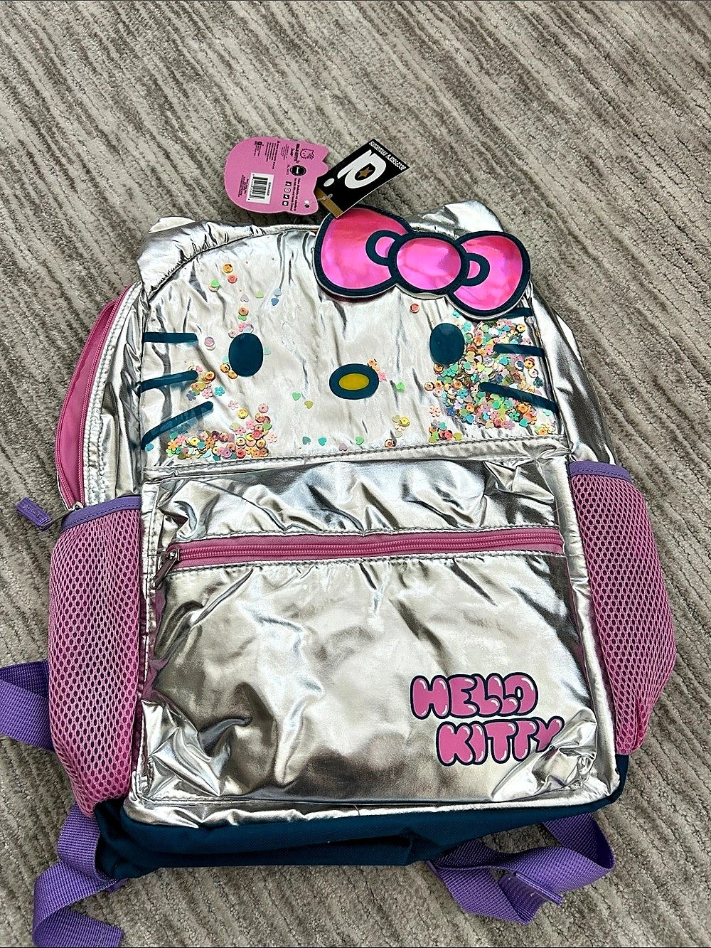 Hello Kitty Kids Backpack Silver & Purple NWT
